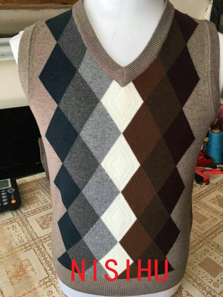 高品質メンズ秋パッチワーク色アーガイルセーターベストファッション格子縞の男性ノースリーブカシミヤセーター Argyle Sweater Vest Argyle Sweatersweater Fashion Aliexpress
