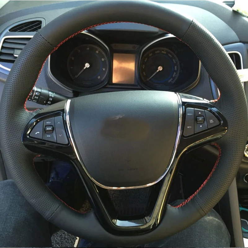 

Free Shipping High Quality cowhide Top Layer Leather handmade Sewing Steering wheel covers protect For Chery Tiggo 5 Arrizo M7