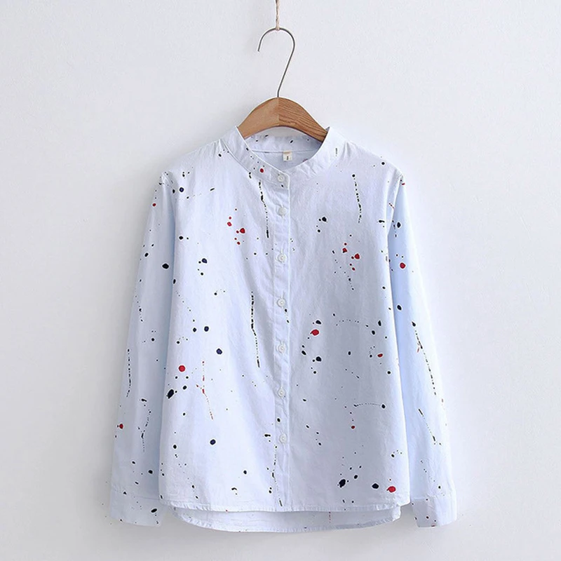 Женская хлопковая блузка с длинным рукавом белая или синяя приталенная размеры