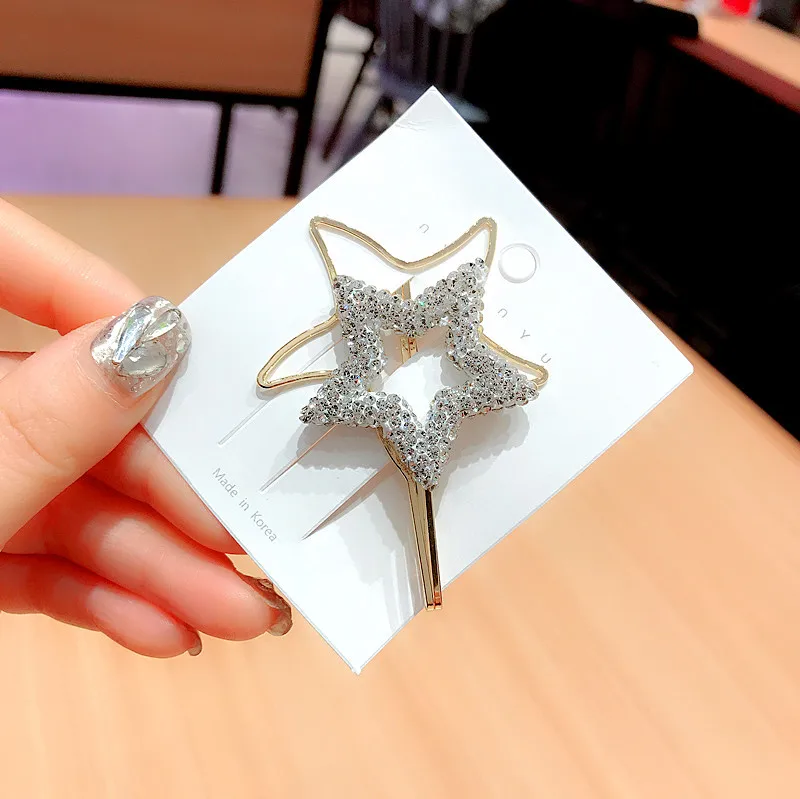 

Korean Exquisite Flashing Star Headpiece Crystal Barrettes Hair Clip Hairpins for Girls Women Wedding Jewelry Head Accessories