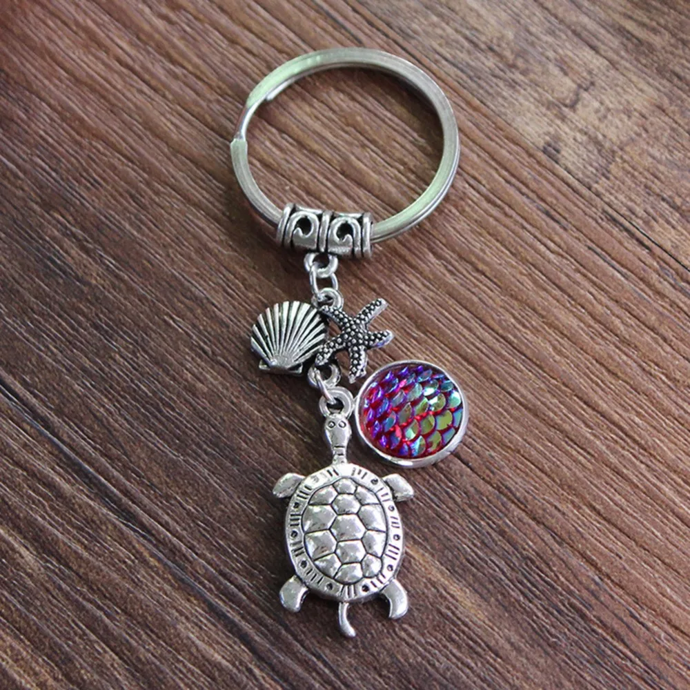 Turtle Starfish Keychain Pendant Silver Color Shell Turtle Key Chain