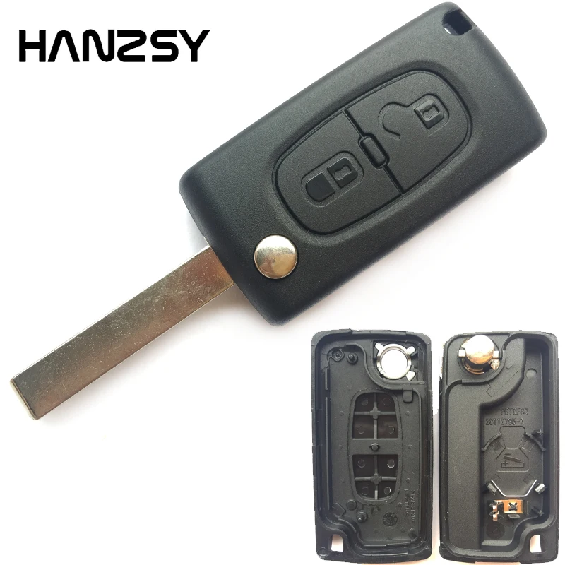

HANZSY 2 Buttons For Peugeot 207 307 308 407 807 Flip Folding Remote Key Shell Case wiht Battery holder CE0536 No Groove