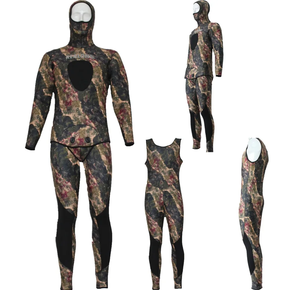 Mens 5MM Camo Spearfishing Suit 2 Pieces Open Cell Wetsuitin Wetsuit