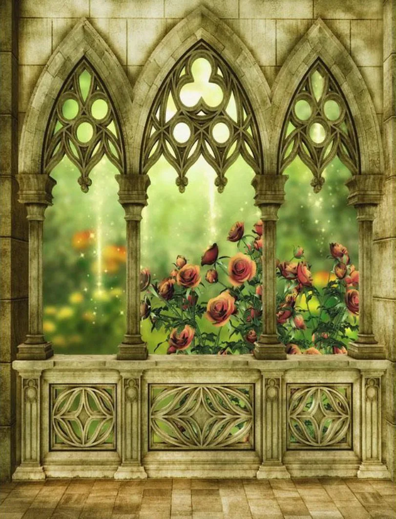 Us 14 53 5 Off Pink Rose Flower Leaves Column Garden Arabian Palace Photo Backdrop Vinyl Cloth Computer Print Wedding Background In Background From