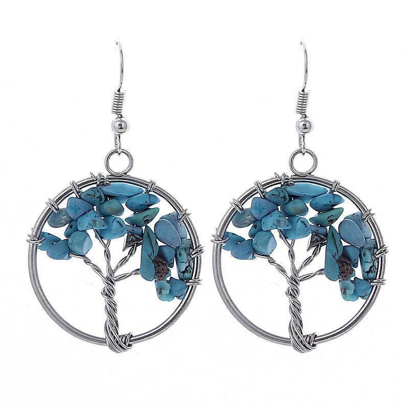 

Fashion Jewelry Source Natural Stone Earrings Bohemian Jewelry Life Tree Earrings for Women