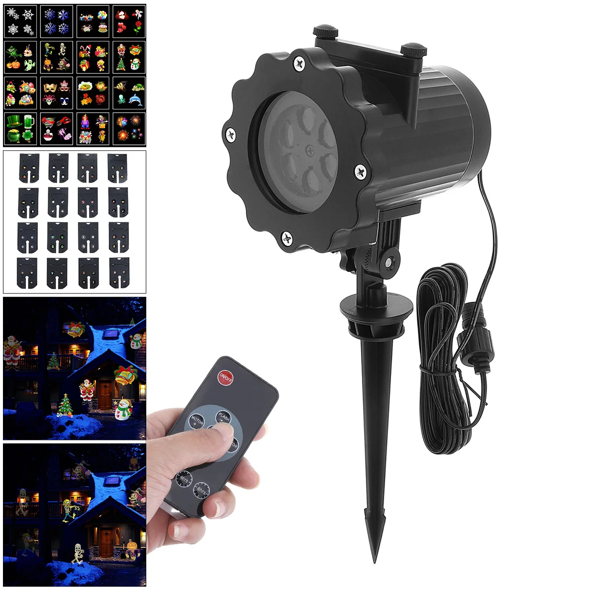 

Waterproof Outdoor Snow Projection Laser Light with 16 Card and Remote Control for Halloween / Christmas / Holiday Decoration