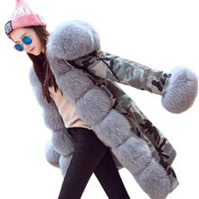 Брендовая длинная камуфляжная зимняя куртка, женская верхняя одежда, толстые парки для женщин, пальто с воротником из натурального Лисьего меха с капюшоном Pelliccia