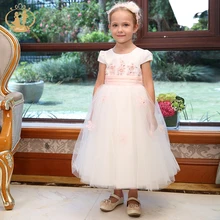Nimble Girls Dresses Satin Cotton Mesh Big Bow Appliques Flowers for Wedding Birthday Party Princess Vestido