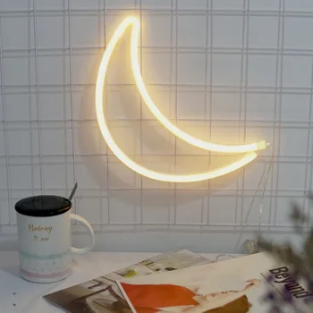 

Moon shape neon light room night light 3D LED Table Lamp Kids Bedroom Bedside Party Home Fairy Light Decor Battery warm lighting