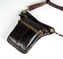 NEWEEKEND Men’s Cowhide Geunine Leather Travel Motorcycle Messenger Shoulder Hip Belt Fanny Pack Waist Drop Leg Bag LZ-34422