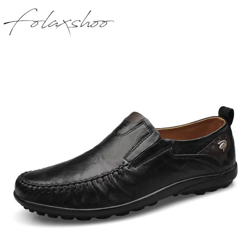 

Folaxshoo Genuine Leather Pigskin Slip-on Loafers Mens Shoes Large Sizes Breathable Mens Casual Slip On Shoes Casual Shoes