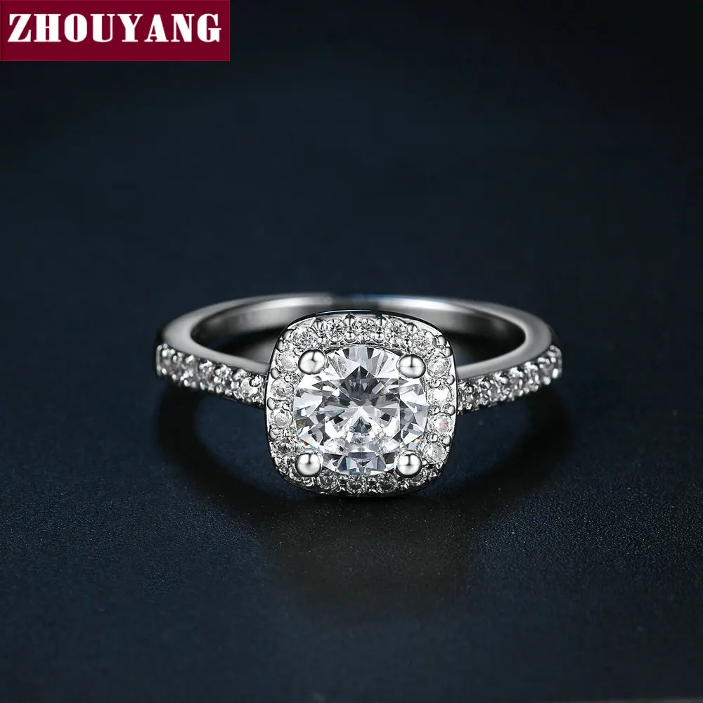 Silver Color Exquisite Bijoux Fashion Square Wedding & Engagement Ring Made With Cubic Zirconia Jewelry R531 R559 R560
