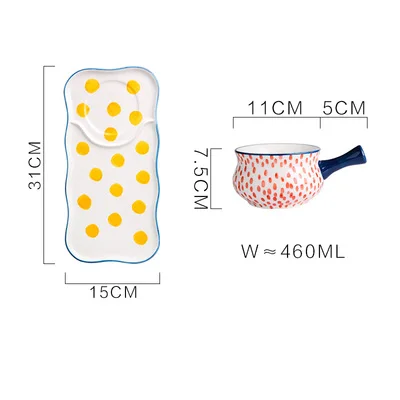 Керамические обеденные тарелки в японском стиле, наборы тарелок и тарелок, креативная тарелка для салата, миска для супа с двумя ушками, тарелка для завтрака и торта - Цвет: breakfast set