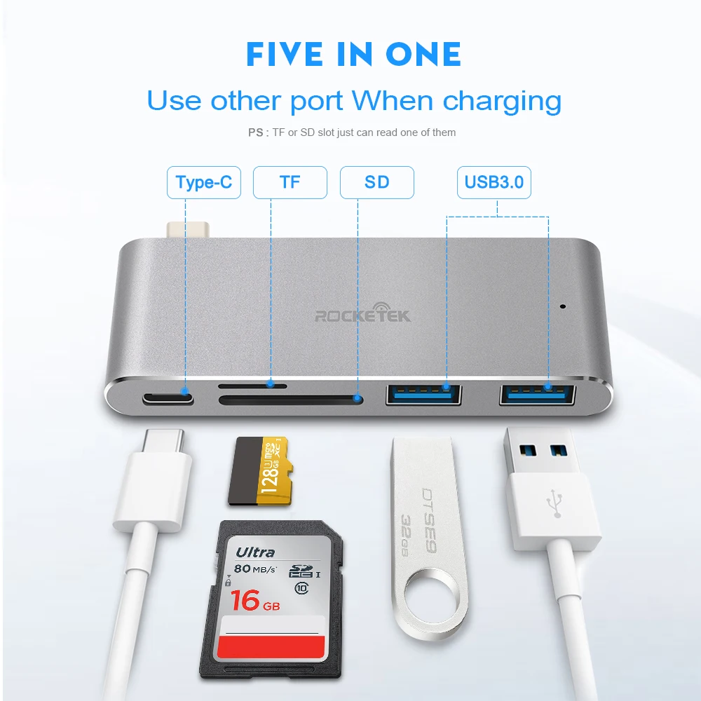 Usb концентратор Rocketek с портом usb type c 3 0 и кардридером для SD/TF карт|usb hub|usb hubhigh speed hub |