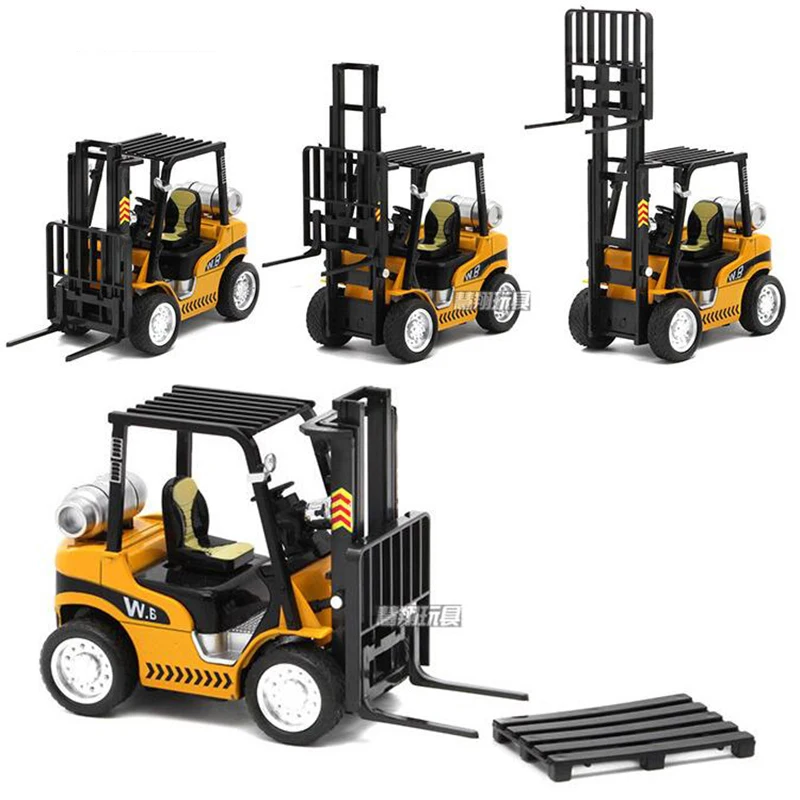 

14.5CM 1/24 Scale Fork Lift Truck Engineering Construstion Car Diecast Alloy Model Toys W Pallet Collections for Children Kids