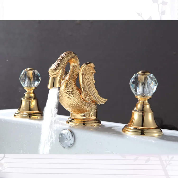 Gold finish 3 Pcs ROMAN lavatory sink faucet with crystal handles
