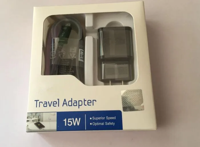 

50Set/lot Fast Charging US/EU Wall Adapter + Original 1.5M Micro Usb Data Cable For Samsung S6 Edge S7 Note 4 5 With Retail box