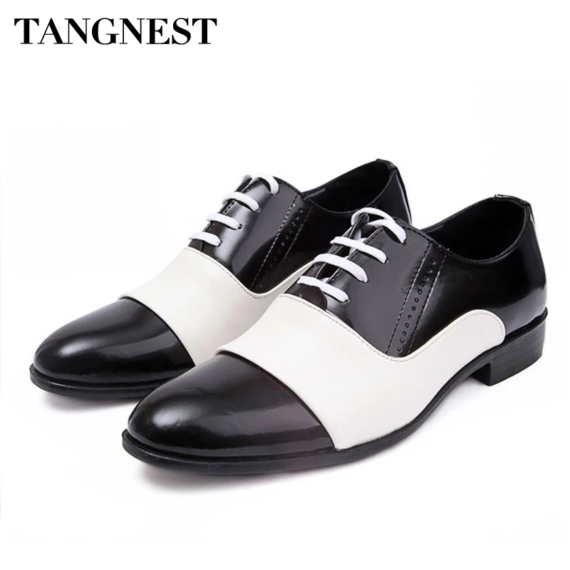 Tangnest/Мужская обувь г. Модные Мужские модельные туфли из PU искусственной лакированной кожи белые и черные свадебные туфли оксфорды с острым носком размеры 38-44, XMP308