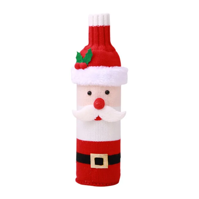 

Santa Claus Christmas Wine Bottle Cover Knitting Red Wine Bottle Cover For Bar Bottle Bag Table Cristmas Decoration Home