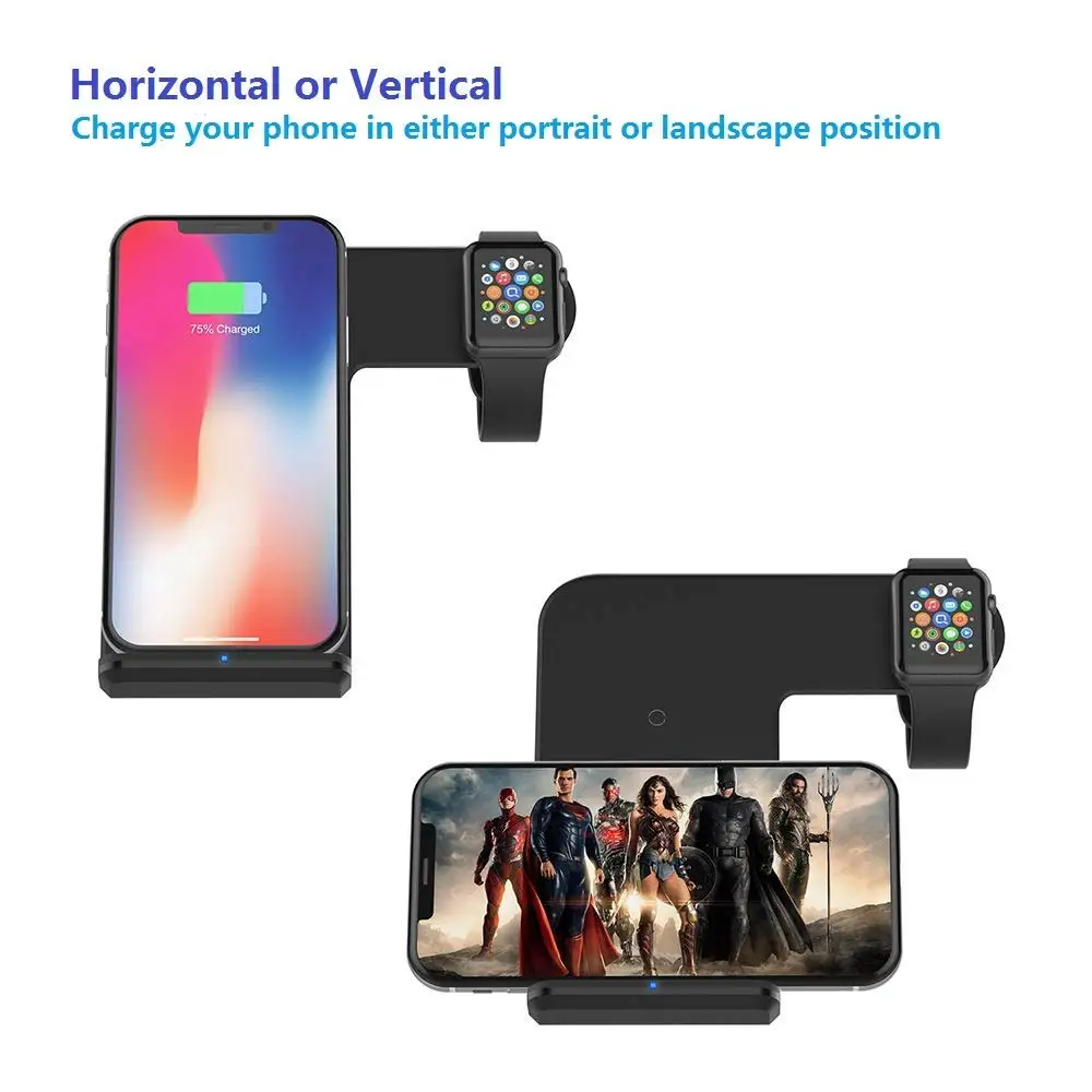 2 в 1 Беспроводное зарядное устройство для Apple Watch iPhone 11,11 PRO, 11 MAX PRO, XS MAX, XR, XS, 8 Plus, iPhone и Watch зарядная станция