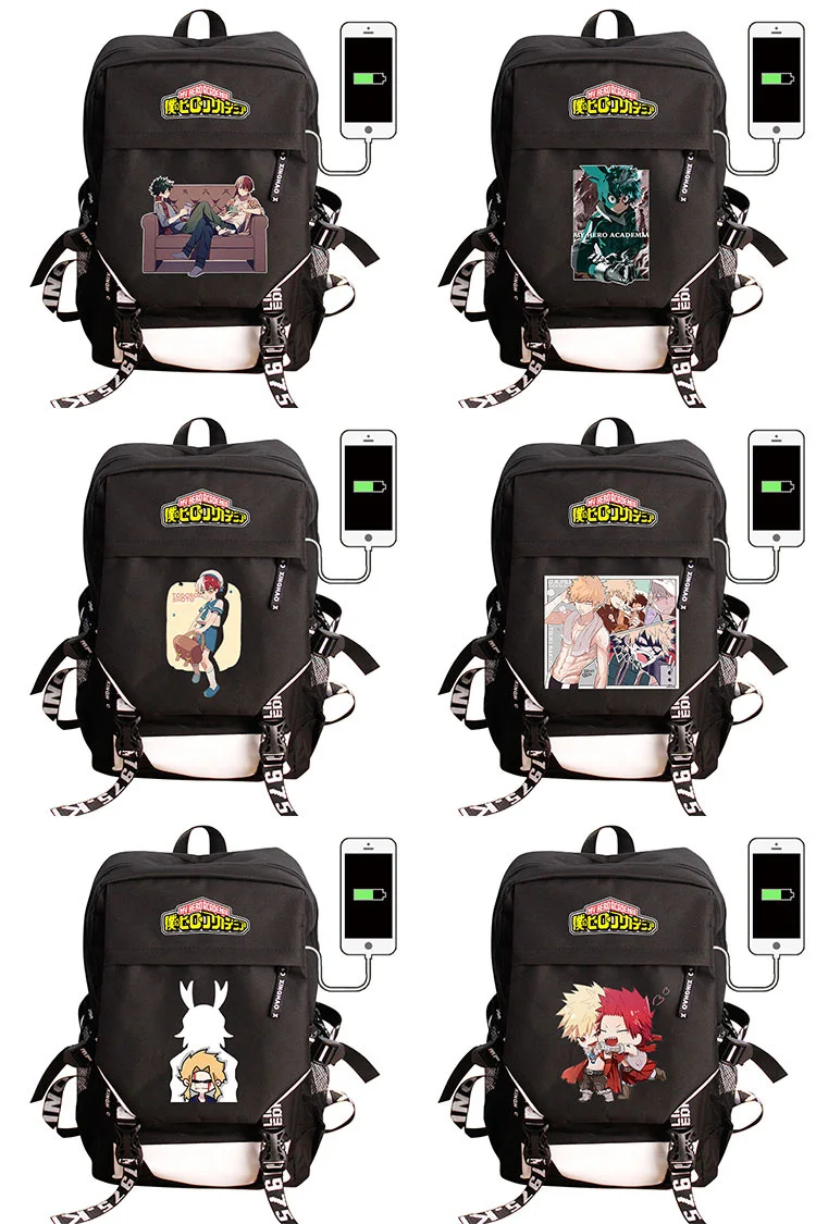 Рюкзак для ноутбука My Hero Academy с зарядкой от usb Boku no Hero Academy COS, школьная сумка, рюкзак, водонепроницаемый рюкзак для путешествий