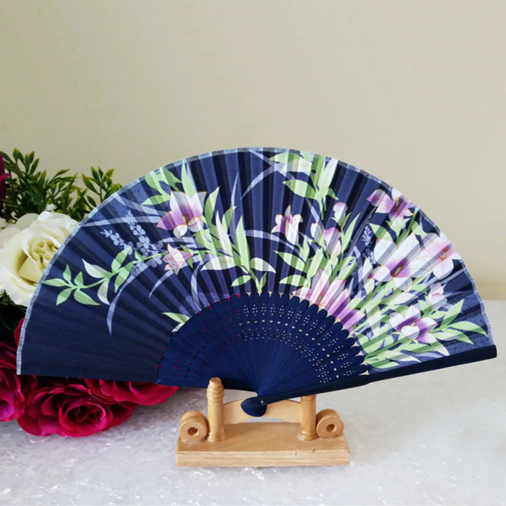 Flower Butterfly Pattern Folding Dance Wedding Party Lace Silk Folding Hand Held Flower Fan G619