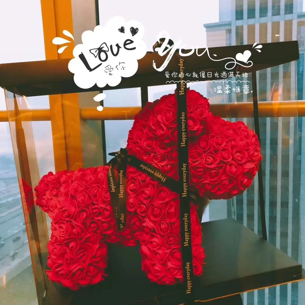 

40cm Rose Dog New Eternal Roses Tanabata Valentine's Day Handmade Soap Flower PE Flower Puppy