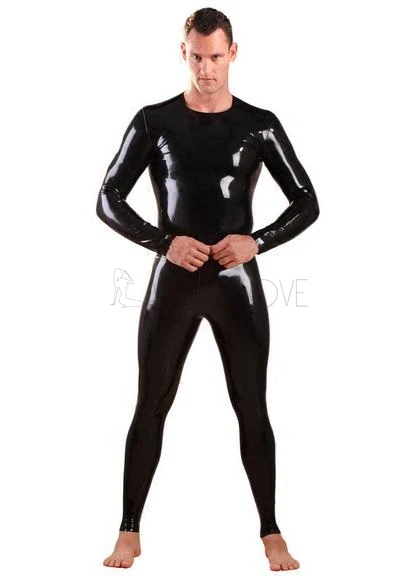 Sexy-Black-Mens-Latex-Catsuit-Rubber-Fetish-Bodysuit-Open-Crotch-Zipper-Plus-Size -1