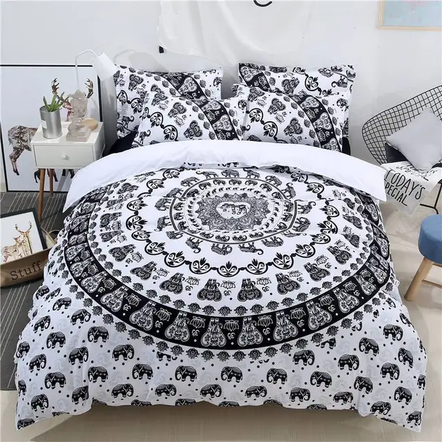 Us 33 6 40 Off Tutubird Paisley Elephant Print Mandala Bedding Sets Bohemian Black And White Duvet Cover Twill 3pc King Queen Twin Size In