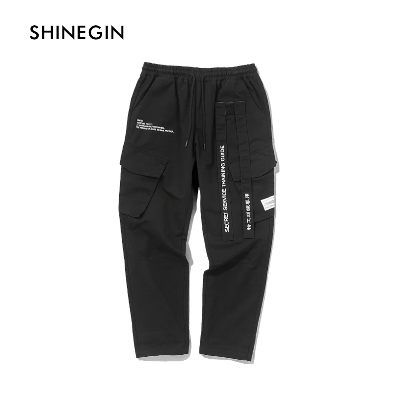 SHINEGIN Men's set funny t shirts harajuku printed t shirt men 2019 ribbons casual cargo pants homme Elastic Trousers 119S/061W