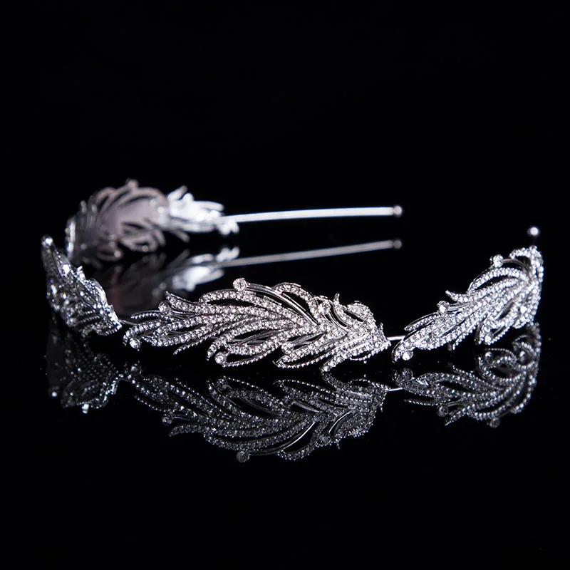 

new design crystal tiaras crowns bridal wedding hair ornaments girl feather rhinestone headband party for bride accessories
