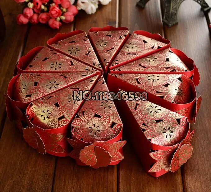 Творческий упаковку тортов коробка конфет Треугольники полые свадьба конфеты коробка 6.5x12x5.8 см - Цвет: red