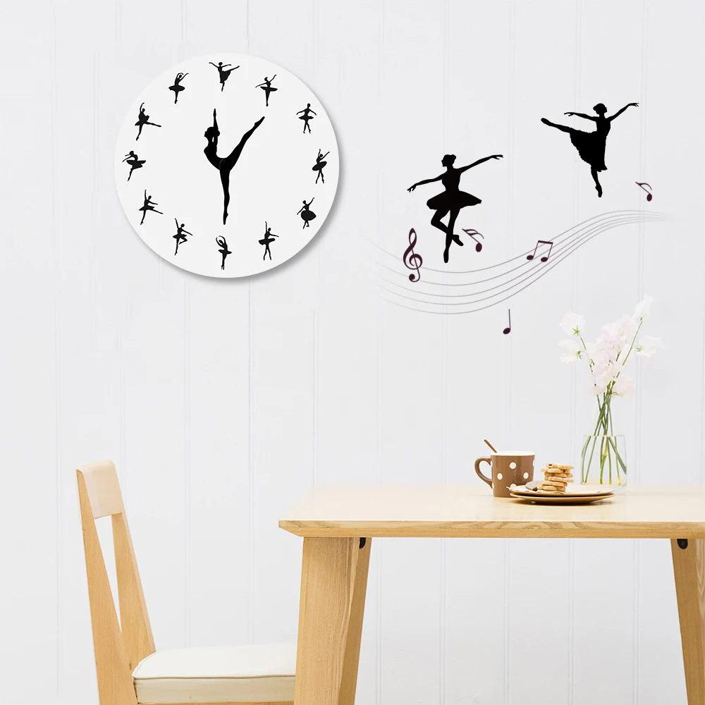 Ballet actress acrylic mirror wall clocks modern home decor living room still life wall clock sticker quartz needle watch