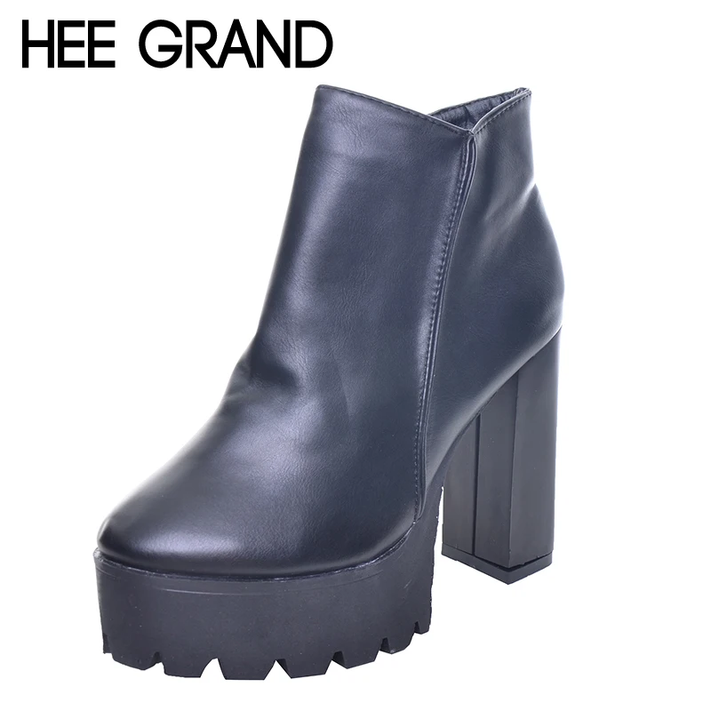 HEE GRAND Winter Thick Heel Women ankle Boots,PU Leather Round Toe