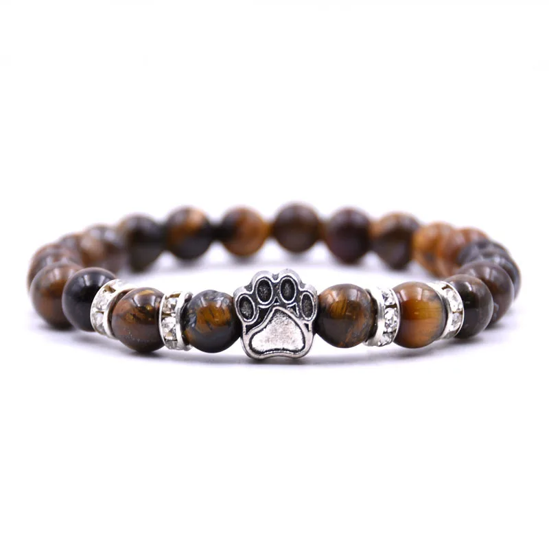 8 мм Красочный натуральный камень Mala Beads медведь кошка собака след лапы
