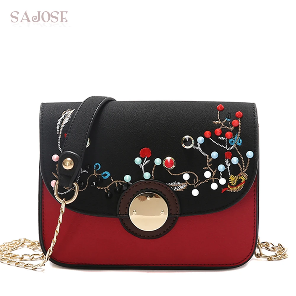 Crossbody Bags For Women PU Leather Fashion Chain Messenger Shoulder Stitching Colored Rivets Girl Designer Lady Handbag SAJOSE Crossbody Bags For Women PU Leather Fashion Chain Messenger Shoulder Stitching Colored Rivets Girl Designer Lady Handbag SAJOSE