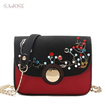 

Crossbody Bags For Women PU Leather Fashion Chain Messenger Shoulder Stitching Colored Rivets Girl Designer Lady Handbag SAJOSE