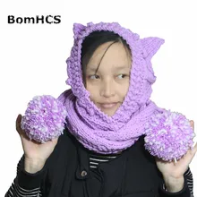 BomHCS милый кролик светящиеся уши фиолетовый большой хлопок пряжа шарф с шляпой ручной работы вязаная шапка-шарф с большими мягкими помпонами