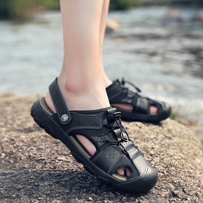 

big szie 50 Comfortable Handmade sewing Men Sandals Genuine Leather Soft Summer Men's Shoes Retro Sewing Casual Beach Shoes l5