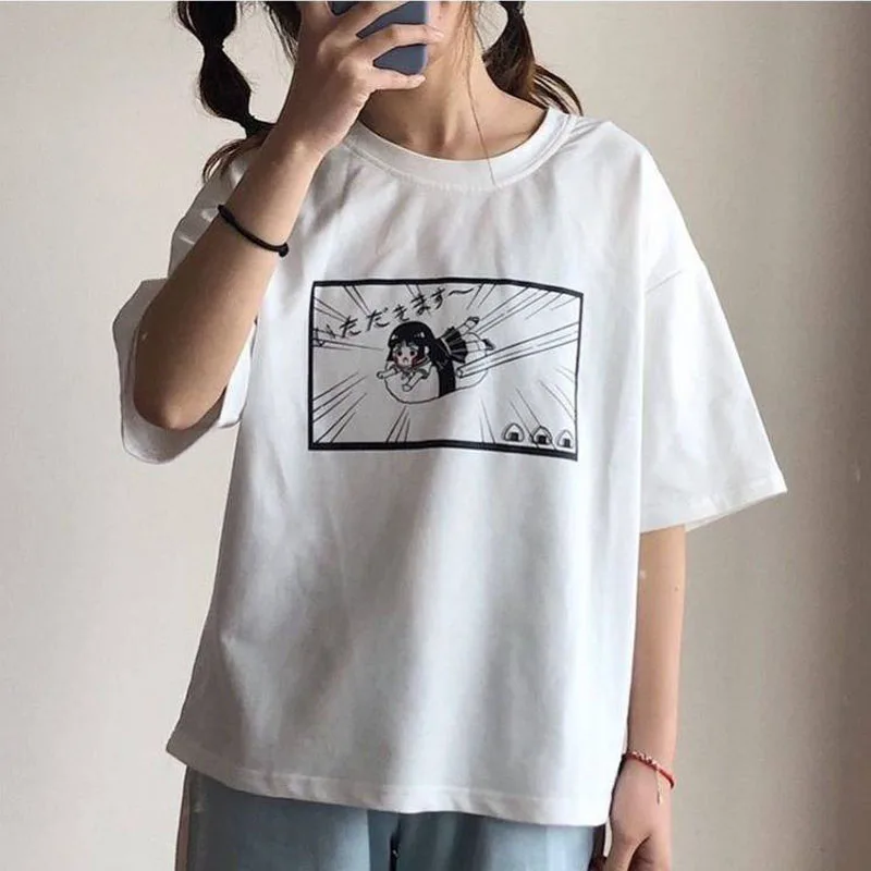 

Japan Anime Printing Cartton Women Girl Tee Shirt White Soft Cotton Summer T-Shirt New Girl T-Shirt Tops
