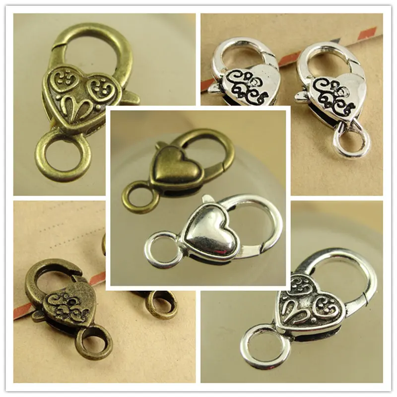 

alloy vintage heart shape lobster clasp hooks antique bronze silver keyrings key chain bag zipper DIY Accessorie new 30pcs 7211A