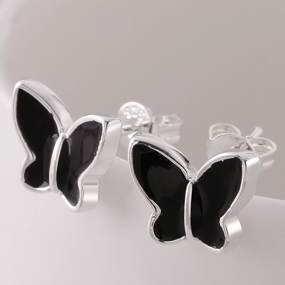 CHUKUI Minimalist Ladies Stud Earrings Gifts For Women Silver Plated Black Enamel Butterfly Earrings Fashion Jewelry Brincos (1)