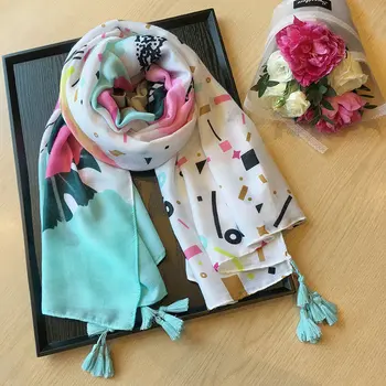 

Guttavalli Women Autumn Fresh Plaids Tassels Long Shawl Female Striped Sunscreen Wrap Winter Chevron Cotton Geometric Scarves