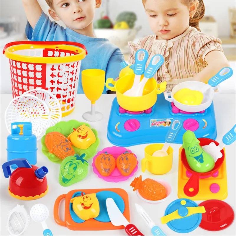 

35pcs/lot Simulation Kitchen Toys Set Pretend Play Kids Toy Kitchen Utensils Artificial Tableware Cooking Pots Food