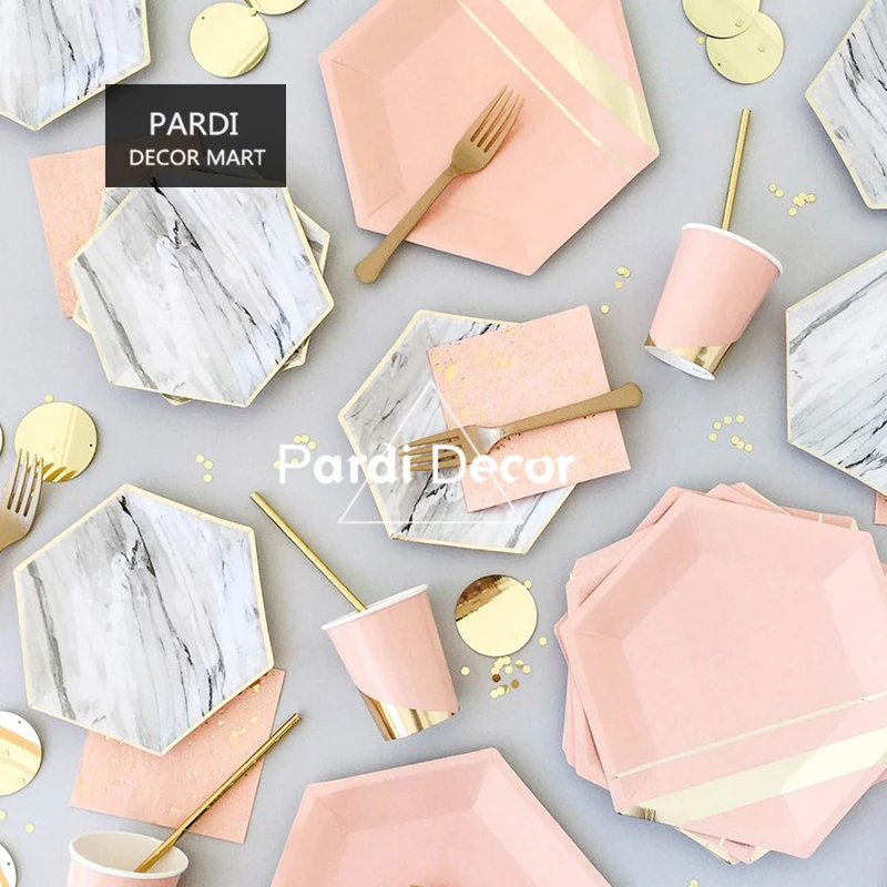 European palace style disposable tableware, marbling pink paper cup