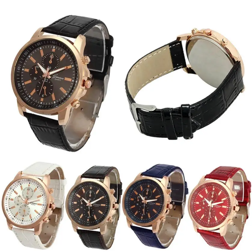 

Free shipping High Quality Men Women's Leather WristWatch Unisex Casual Geneva Faux Leather Quartz Analog Wrist Watch New 40p