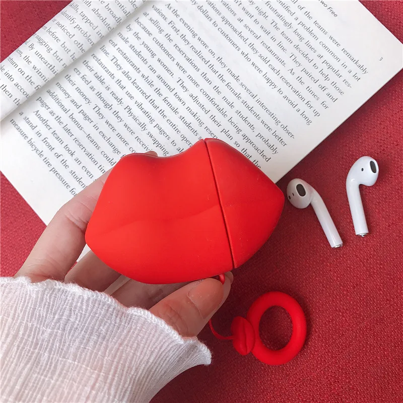 

Silicone Protective Cover for Apple AirPods 1/2 Case Sexy Lip Wireless Bluetooth Earphone Bag Girls Gift Red Headphones Case