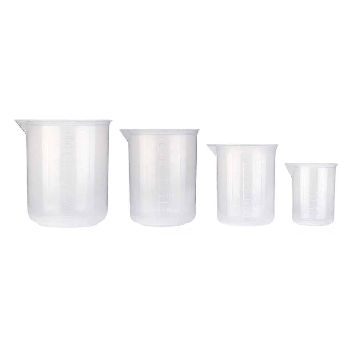 

Set of 4 Measuring Cup Labs Plastic Graduated Beakers 50ml 150ml 250ml 500ml (Transparent)