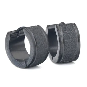 

New Fashion Mens Black Lines Frosted Stainless Steel Hoop Earrings for Men Women
