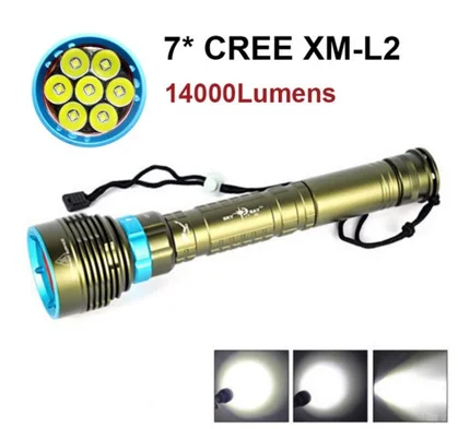 

2016 Tazer New 14000 Lumen Underwater 200m Torch 7 X Cree Xm-l2 Led Scuba Diving Flashlight Light For 3x18650 Or 26650 Battery